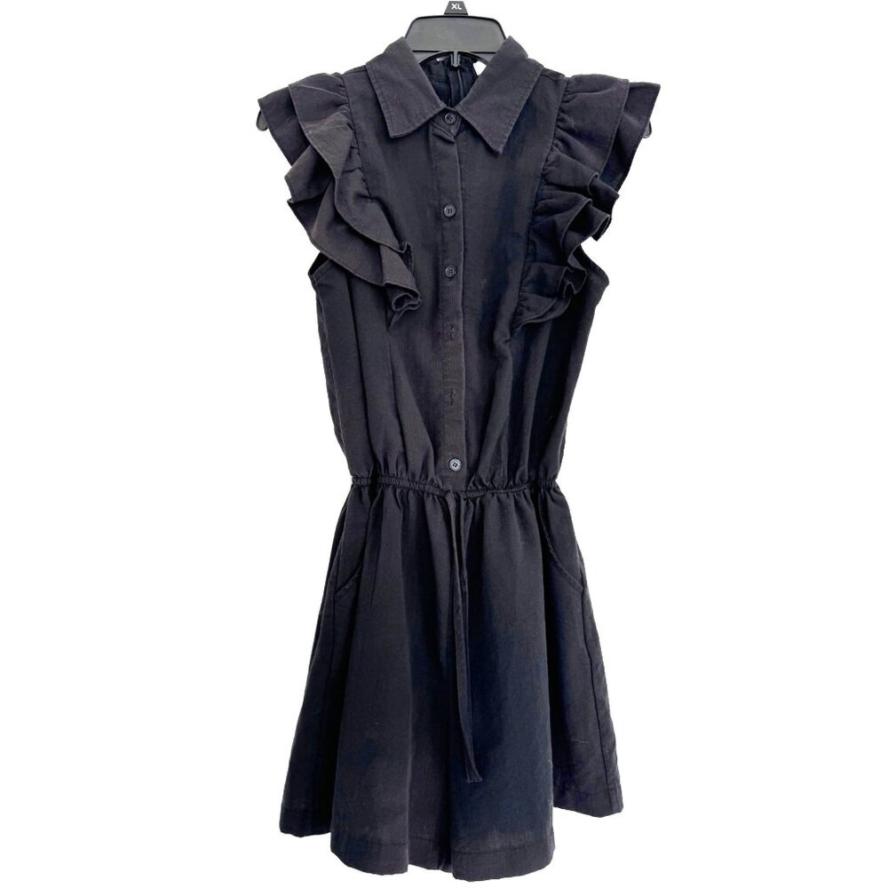 Jeff Black sleeveless ruffle front with buttons and back hidden zipper details s